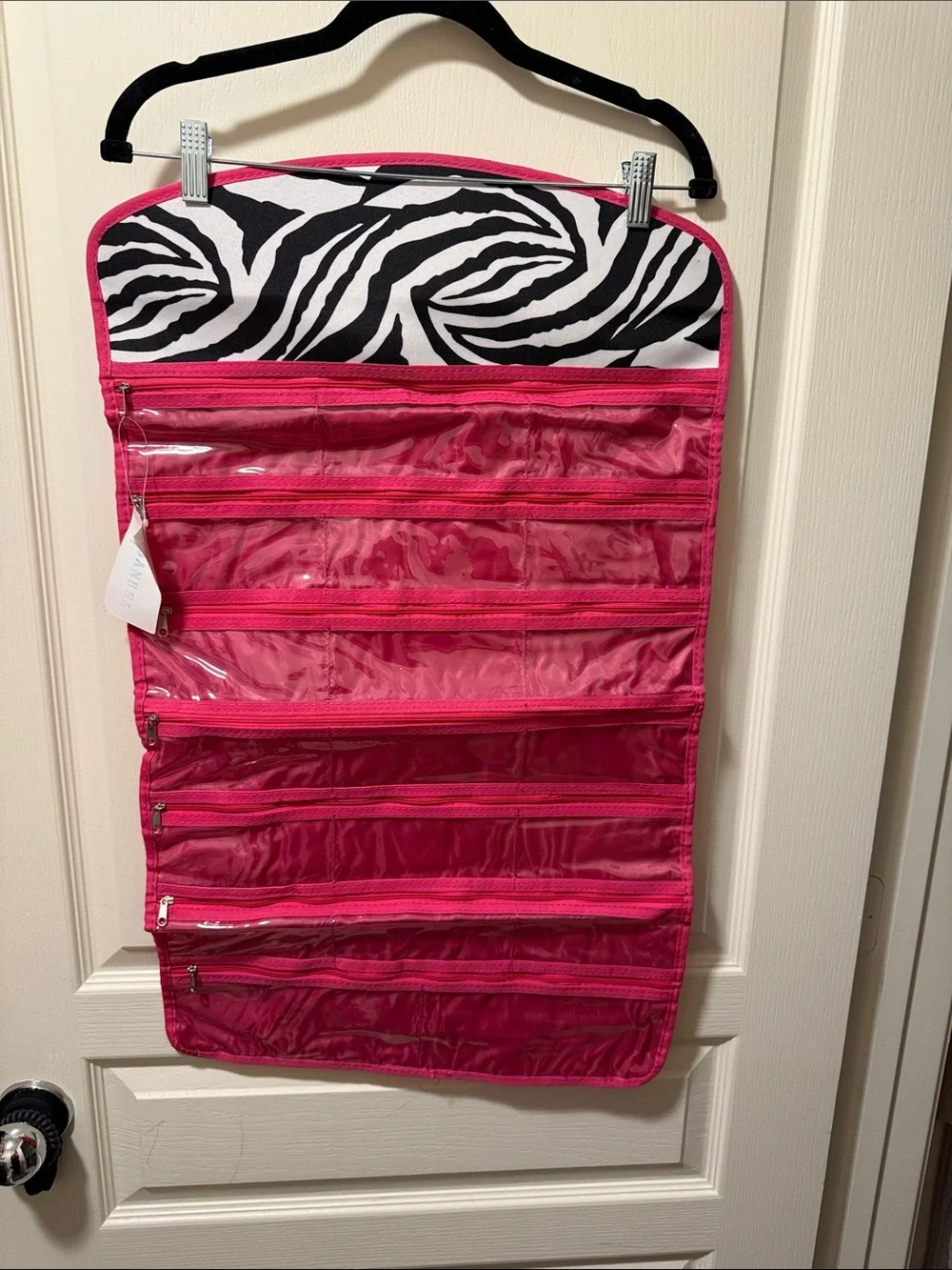 Pink Hanging Jewelry & Accessory Organizer with Zebra Accent NWT